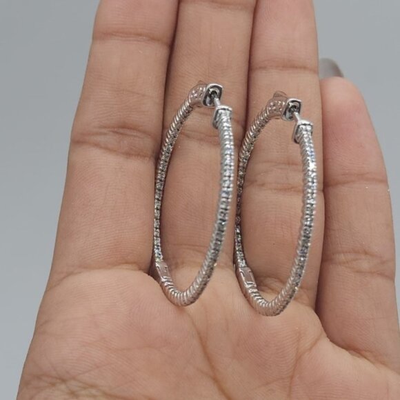 14Kt Gold 1 Ct Lab Grown Inside & Outside Diamond Huggie Hoop Earring